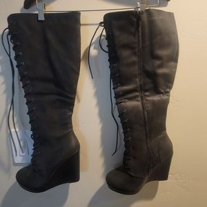 Wide calf wedge boots
